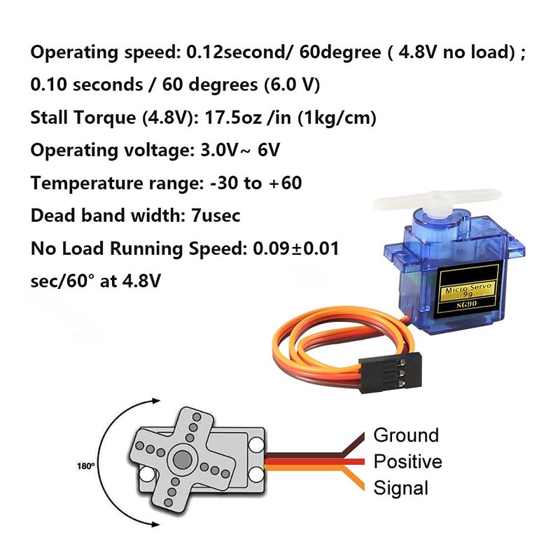 Dorhea 5 Pcs SG90 Micro Servo Motor Mini Servo SG90 9g Servo Kit Compatible with RC Helicopter Airplane Car Boat Robot Arm/Hand/Walking/Servo Door Lock Control - Image 4